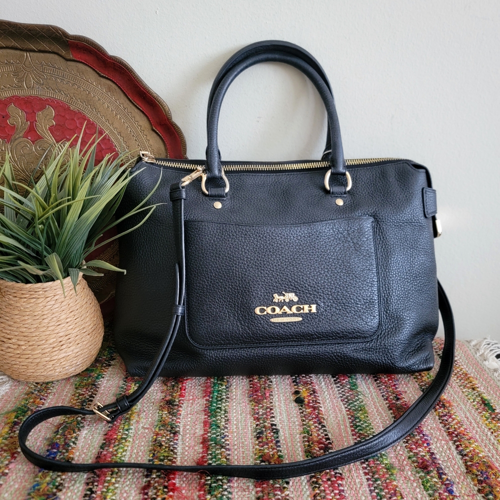 Coach Black Leather Handbag With Crossbody Strap